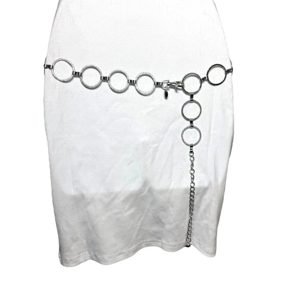 Vintage 90's silver colored open circle chain belt womens one size